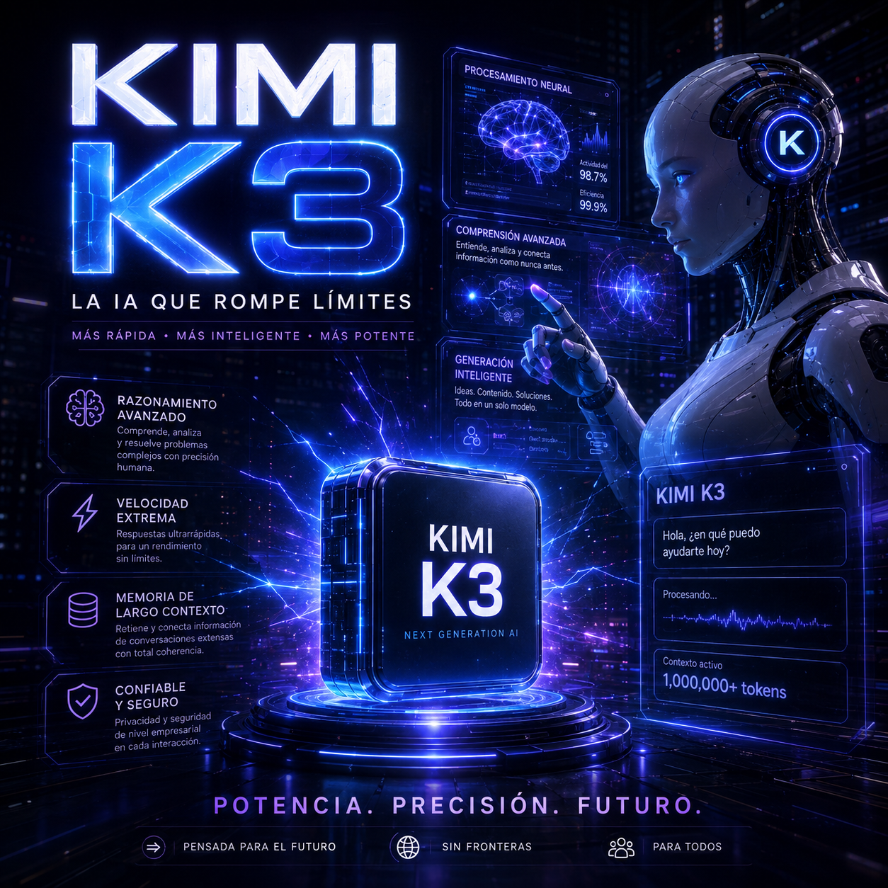Imagen conceptual de Kimi K3 con interfaz de inteligencia artificial